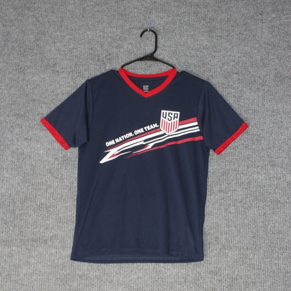USWNT Soccer Jersey Youth XL Blue V-Neck Short Sleeve One Nation One Team 9
